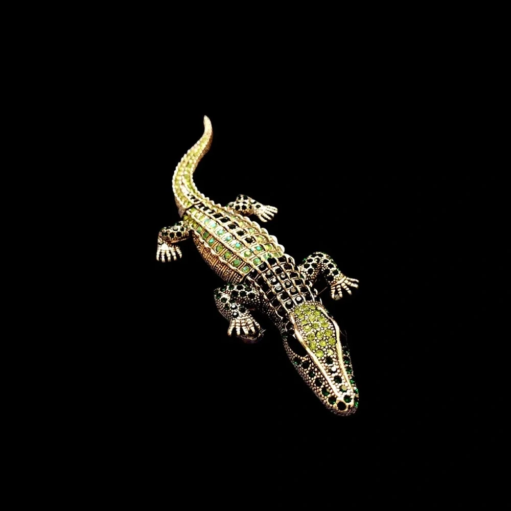 Eleanor ShuMark Crystal Alligator Brooch Pin Statement Jewelry NWT